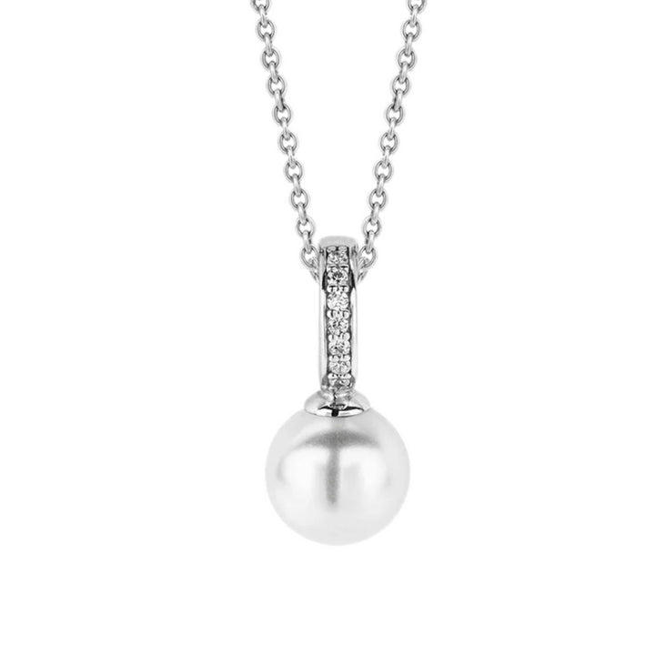 Ti Sento Simulated Pearl and Cubic Zirconia Silver Drop Pendant 6760PW
