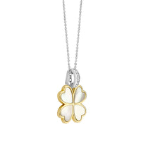 Ti Sento Yellow Gold Plated Mother of Pearl White and Cubic Zirconia Clover Pendant