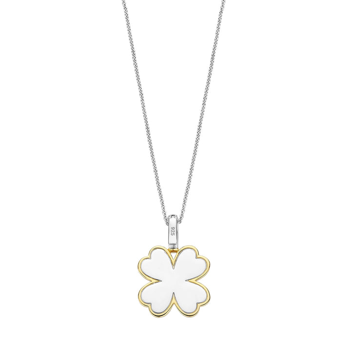 Ti Sento Yellow Gold Plated Mother of Pearl White and Cubic Zirconia Clover Pendant