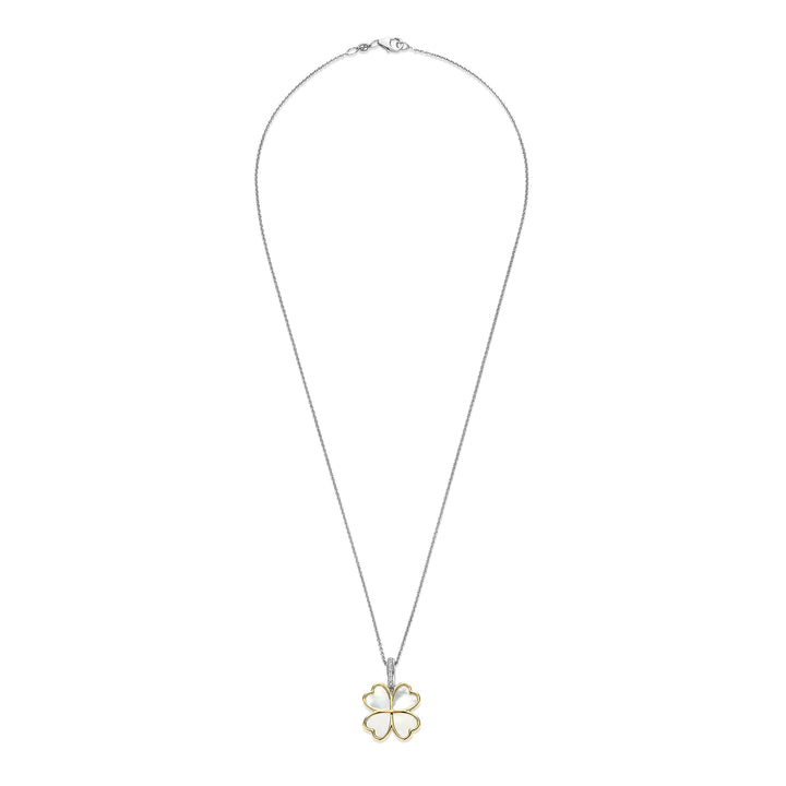 Ti Sento Yellow Gold Plated Mother of Pearl White and Cubic Zirconia Clover Pendant