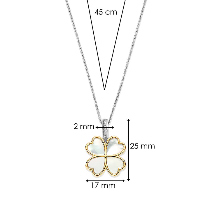 Ti Sento Yellow Gold Plated Mother of Pearl White and Cubic Zirconia Clover Pendant