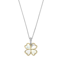 Ti Sento Yellow Gold Plated Mother of Pearl White and Cubic Zirconia Clover Pendant