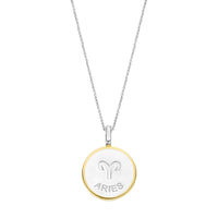 Ti Sento Yellow Gold Plated Mother of Pearl Cubic Zirconia Zodiac Aries Pendant - Michael Jones Jeweller
