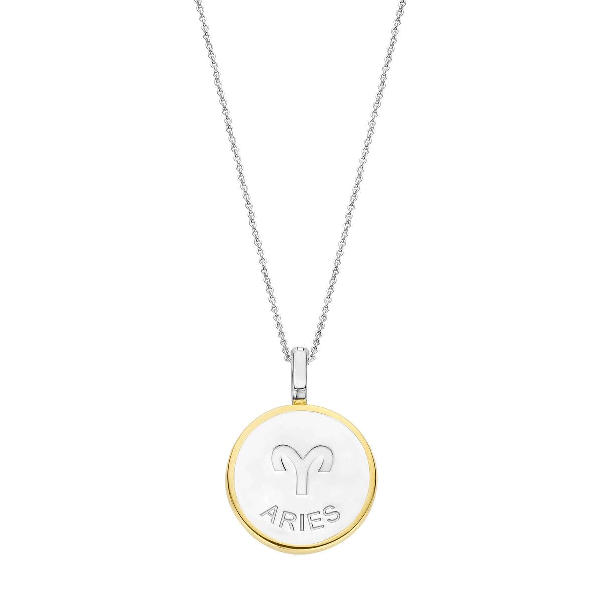 Ti Sento Yellow Gold Plated Mother of Pearl Cubic Zirconia Zodiac Aries Pendant - Michael Jones Jeweller