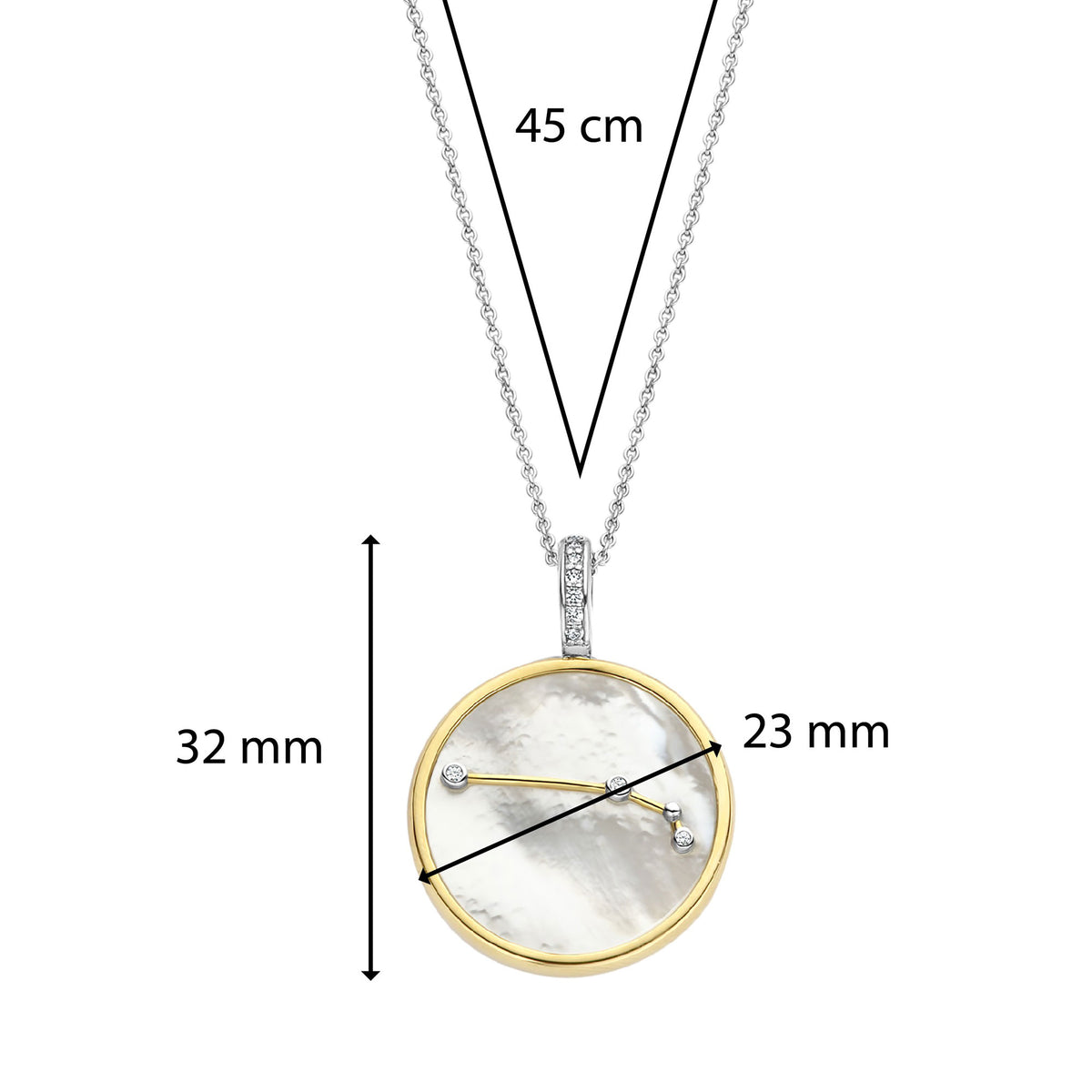 Ti Sento Yellow Gold Plated Mother of Pearl Cubic Zirconia Zodiac Aries Pendant - Michael Jones Jeweller