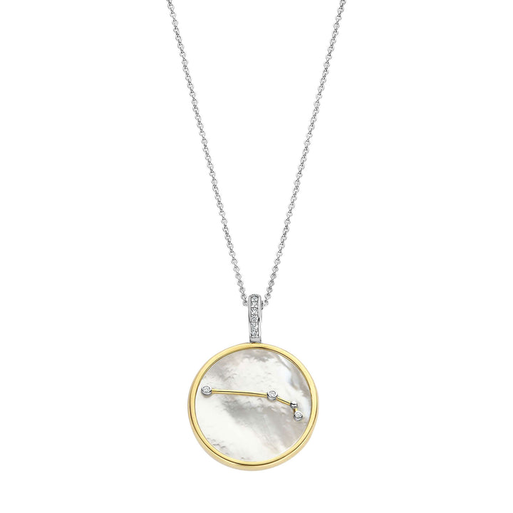 Ti Sento Yellow Gold Plated Mother of Pearl Cubic Zirconia Zodiac Aries Pendant