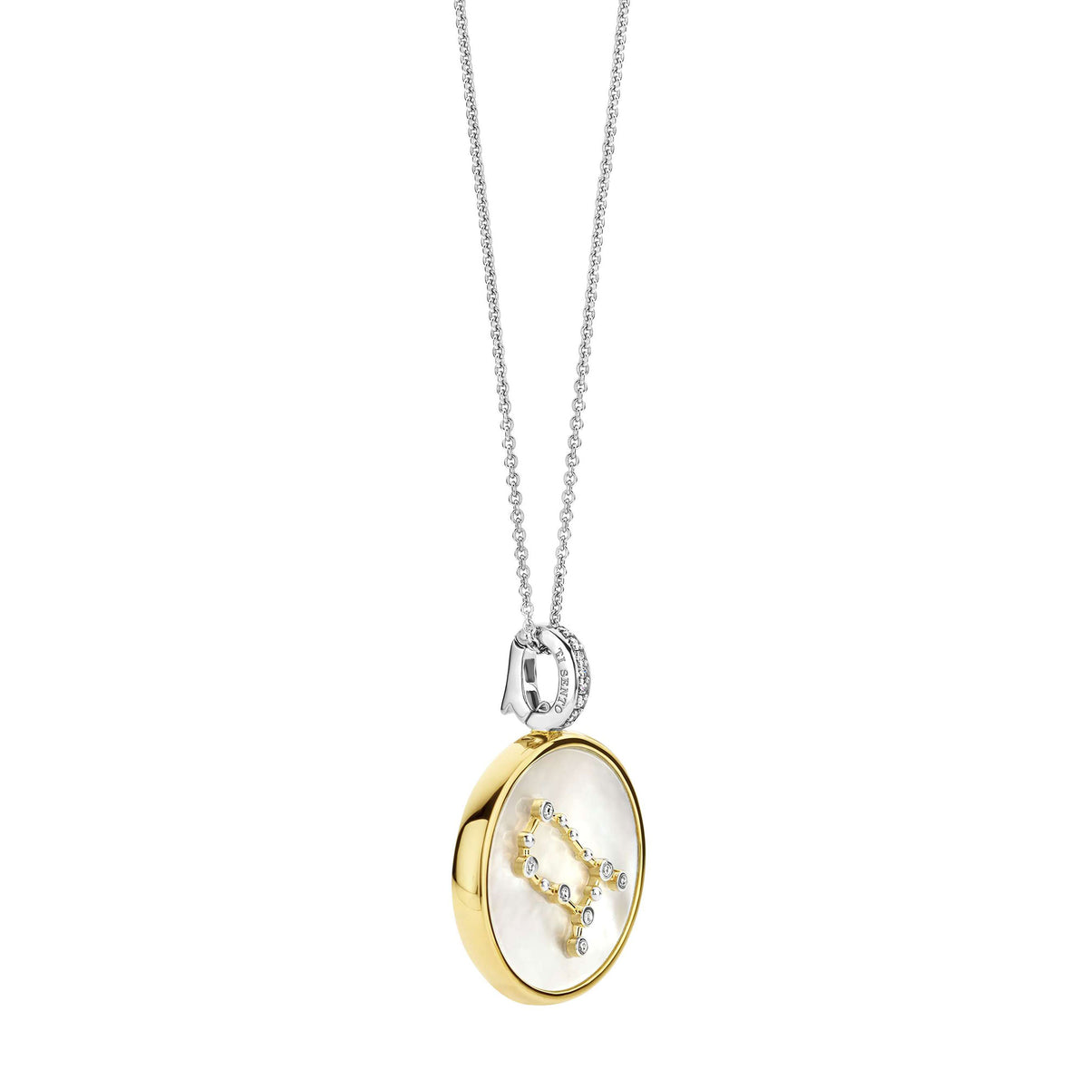 Ti Sento Yellow Gold Plated Mother of Pearl Cubic Zirconia Zodiac Gemini Pendant - Michael Jones Jeweller