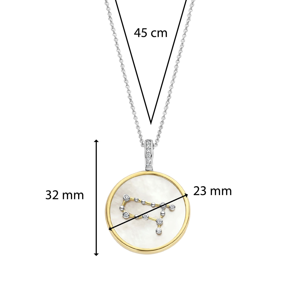 Ti Sento Yellow Gold Plated Mother of Pearl Cubic Zirconia Zodiac Gemini Pendant - Michael Jones Jeweller