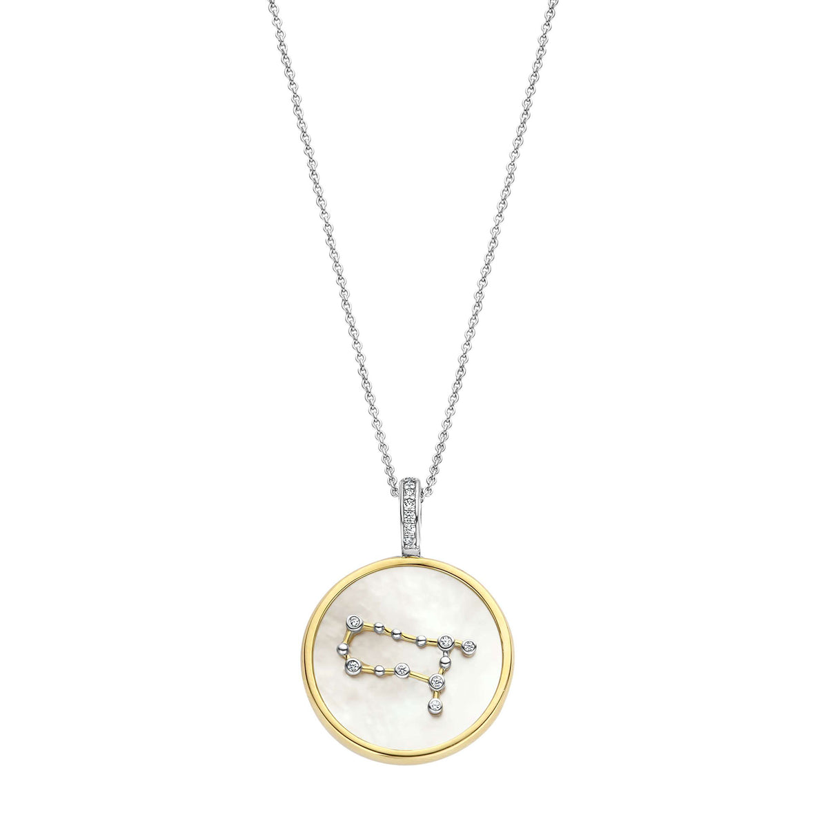 Ti Sento Yellow Gold Plated Mother of Pearl Cubic Zirconia Zodiac Gemini Pendant - Michael Jones Jeweller