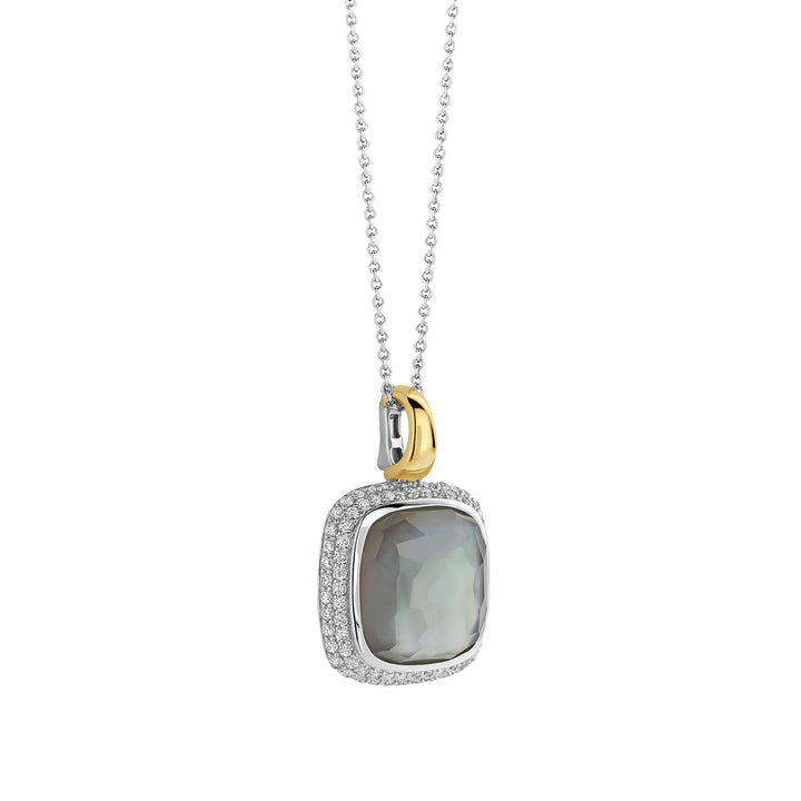 Ti Sento Yellow Gold Plated Grey Crystal and Cubic Zirconia Cluster Pendant - Michael Jones Jeweller