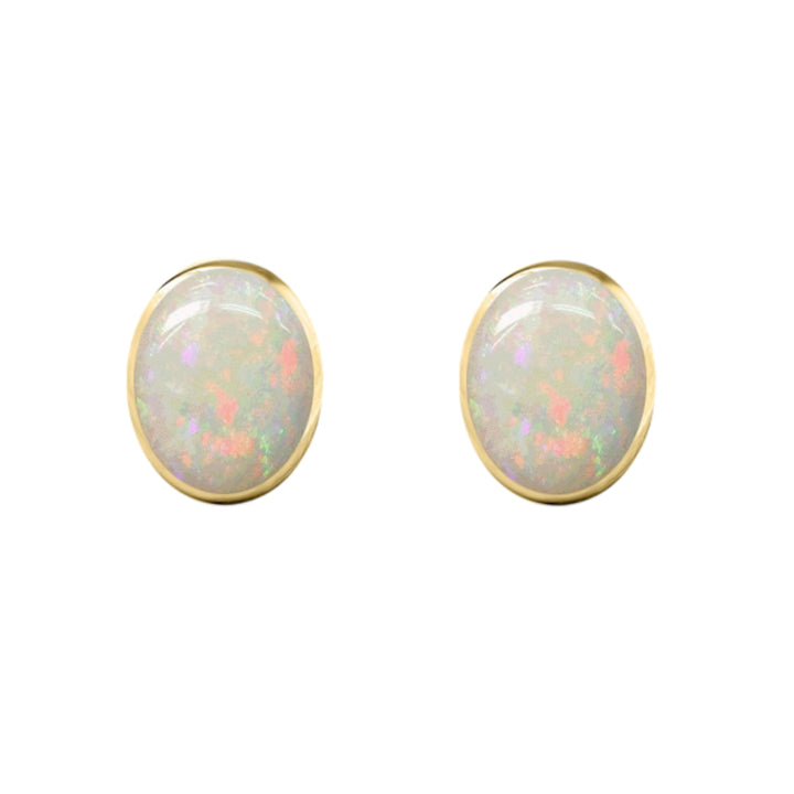 Amore Oval Opal 9ct Yellow Gold Stud Earrings