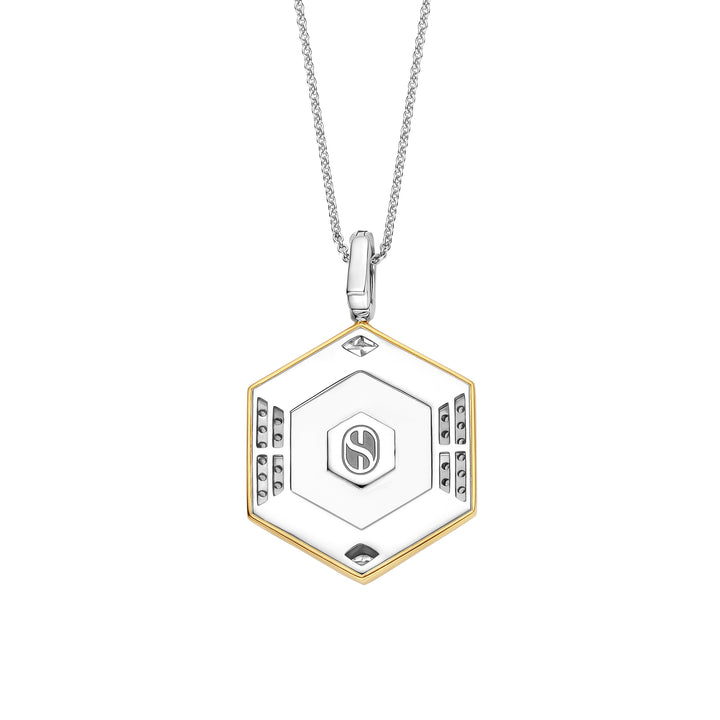 Ti Sento Yellow Gold Plated Onyx Black and Cubic Zirconia Hexagonal Pendant - Michael Jones Jeweller