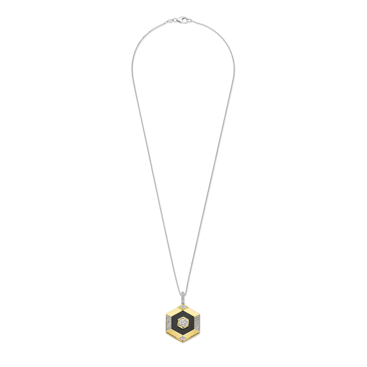 Ti Sento Yellow Gold Plated Onyx Black and Cubic Zirconia Hexagonal Pendant - Michael Jones Jeweller