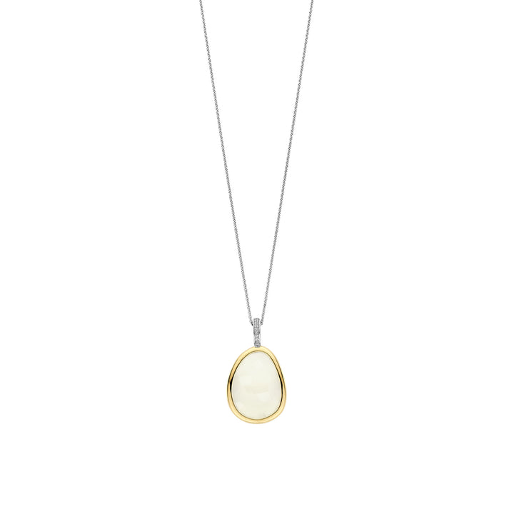 Ti Sento Yellow Gold Plated Milky White Crystal and Cubic Zirconia Pebble Pendant 6846MW - Michael Jones Jeweller
