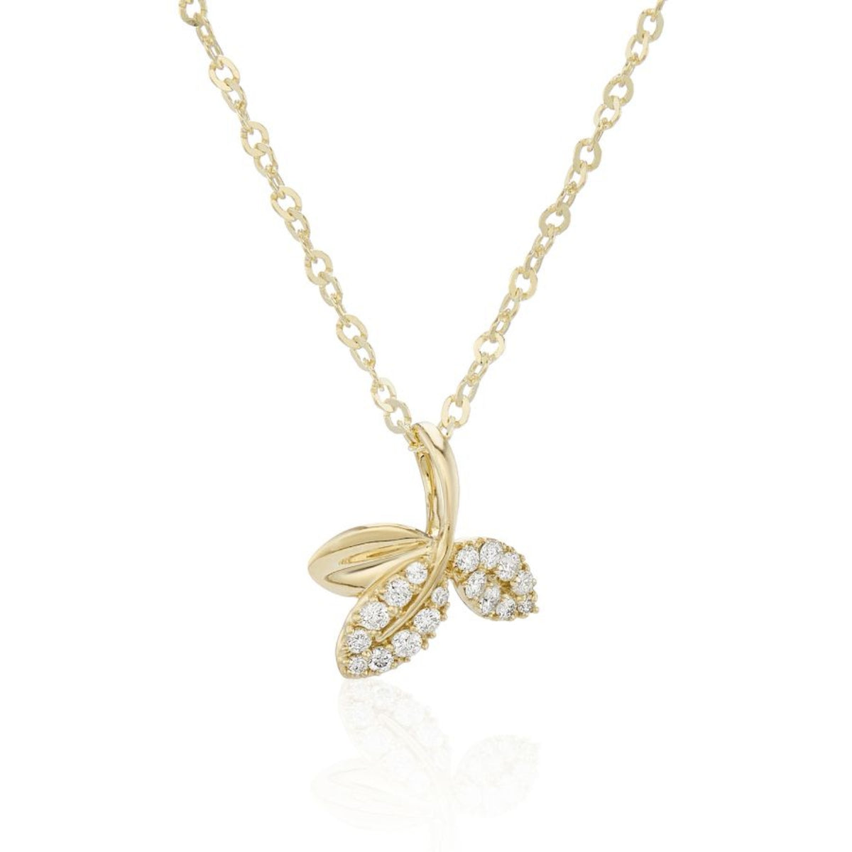 Diamond Set Leaf 9ct Yellow Gold Pendant - Michael Jones Jeweller