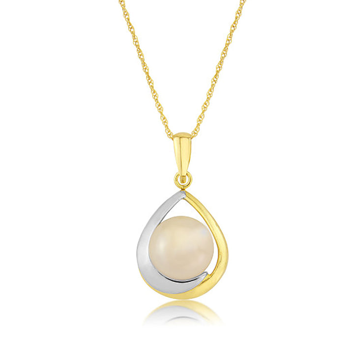 Cultured Pearl 9ct Yellow and White Gold Drop Pendant Necklace