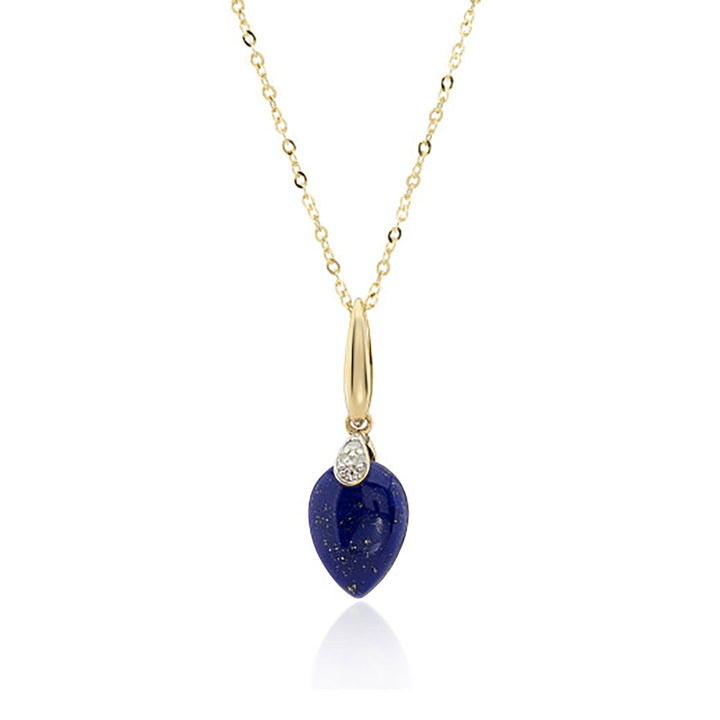 Lapis Lazuli and Diamond 9ct Yellow Gold Drop Pendant Necklace