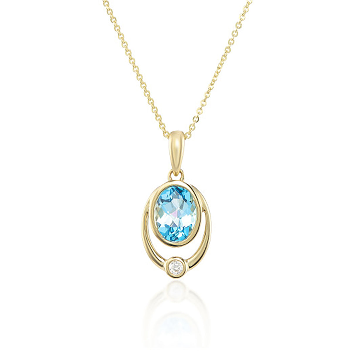 Swiss Blue Topaz and Diamond 9ct Yellow Gold Pendant