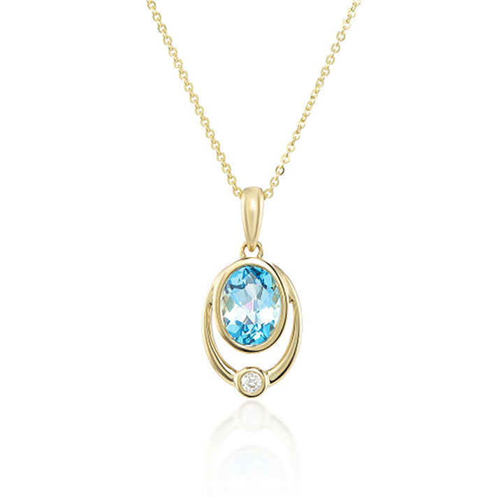 Swiss Blue Topaz and Diamond 9ct Yellow Gold Pendant - Michael Jones Jeweller