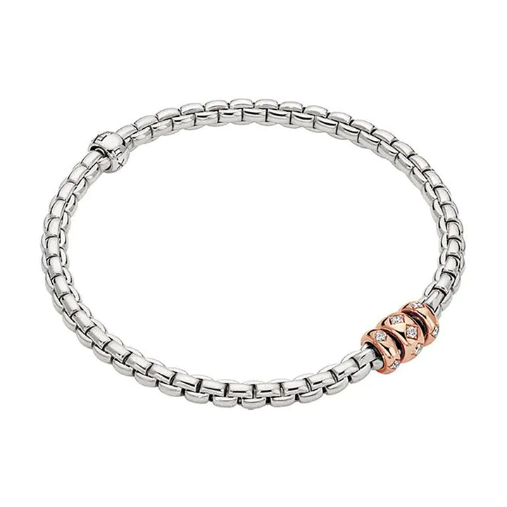 FOPE Flex'it Eka 18ct White and Rose Gold 0.18ct Diamond Set Bracelet Medium