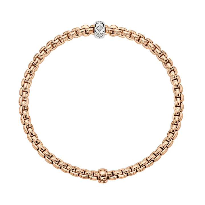 FOPE Flex'it Eka 18ct Rose and White Gold 0.12ct Diamond Set Bracelet Medium