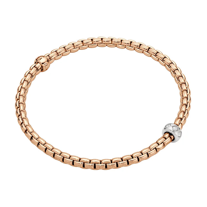 FOPE Flex'it Eka 18ct Rose and White Gold 0.12ct Diamond Set Bracelet Medium