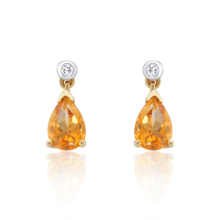 Pear Cut Citrine 9ct Yellow Gold Drop Earrings