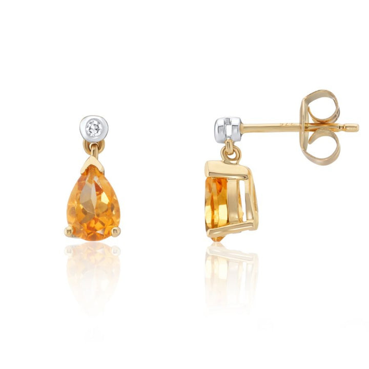 Pear Cut Citrine 9ct Yellow Gold Drop Earrings