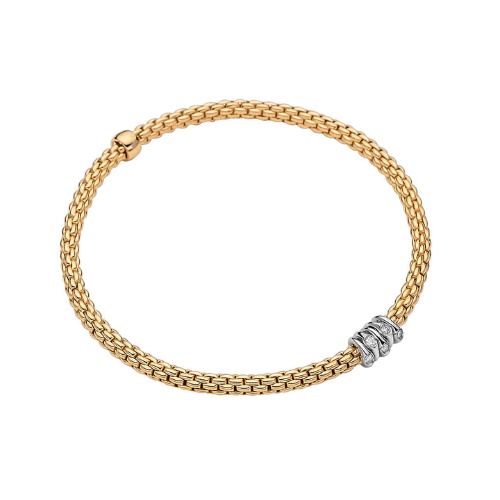 FOPE Flex'it Prima 18ct Yellow Gold 0.07ct Diamond Set Bracelet Medium