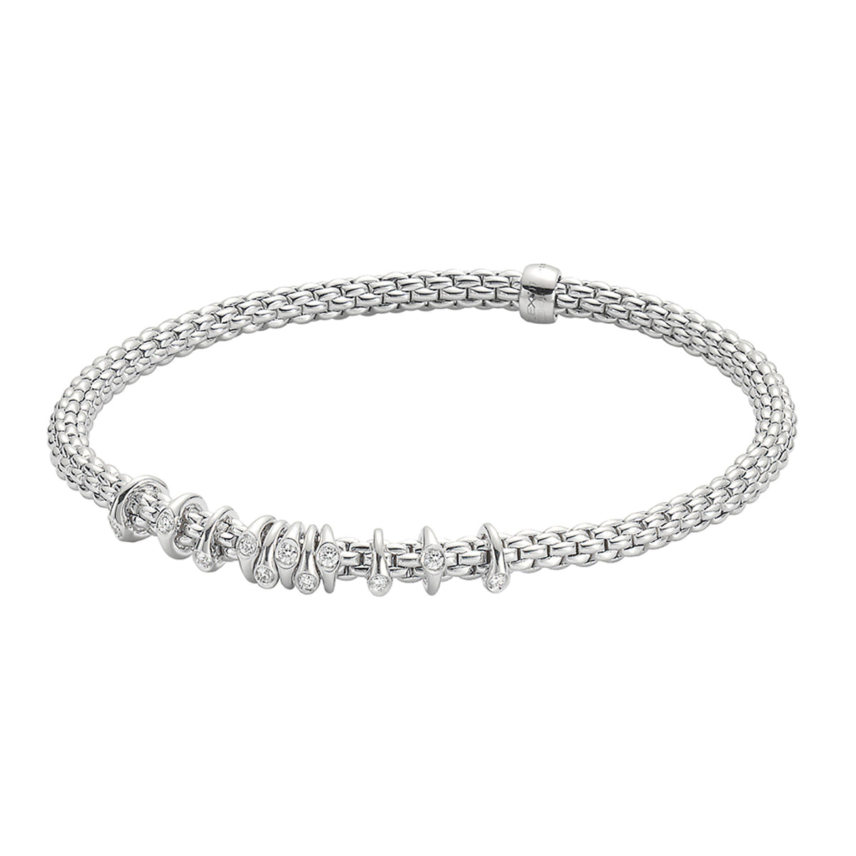 FOPE Flex'it Prima 18ct White Gold 0.15ct Diamond Set Bracelet Medium - Michael Jones Jeweller