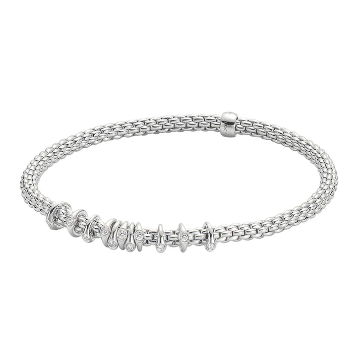 FOPE Flex'it Prima 18ct White Gold 0.15ct Diamond Set Bracelet Medium