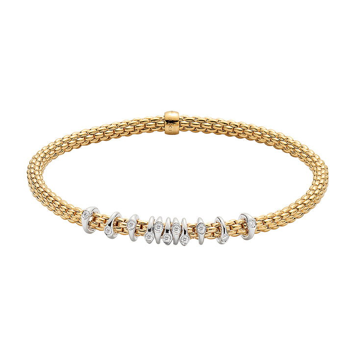 FOPE Flex'it Prima 18ct Yellow Gold 0.15ct Diamond Set Bracelet Medium