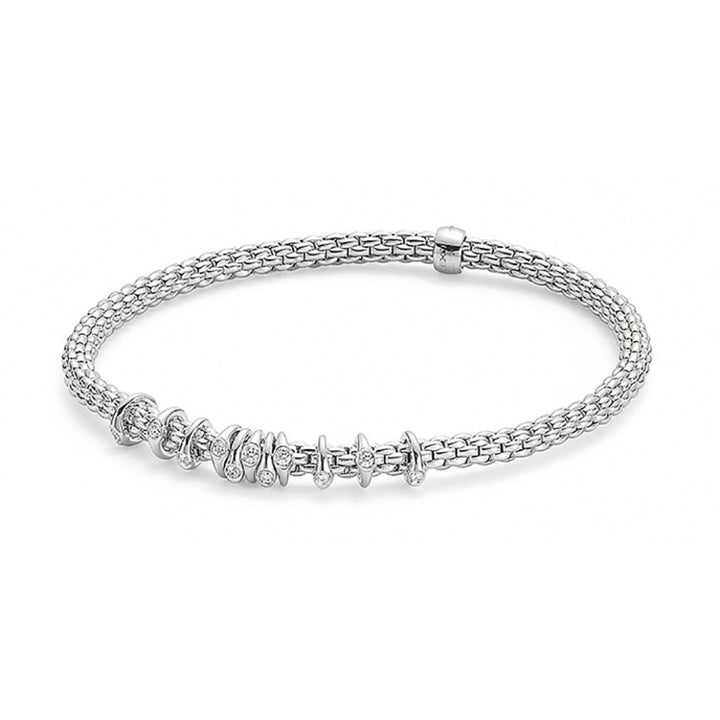 FOPE Flex'it Prima 18ct White Gold 0.15ct Diamond Set Bracelet Medium