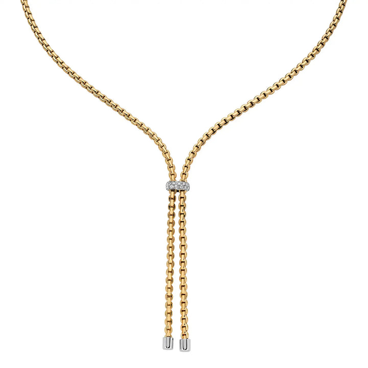 FOPE Eka 18ct Yellow Gold 0.10ct Diamond Set Lariat Necklace 43cm