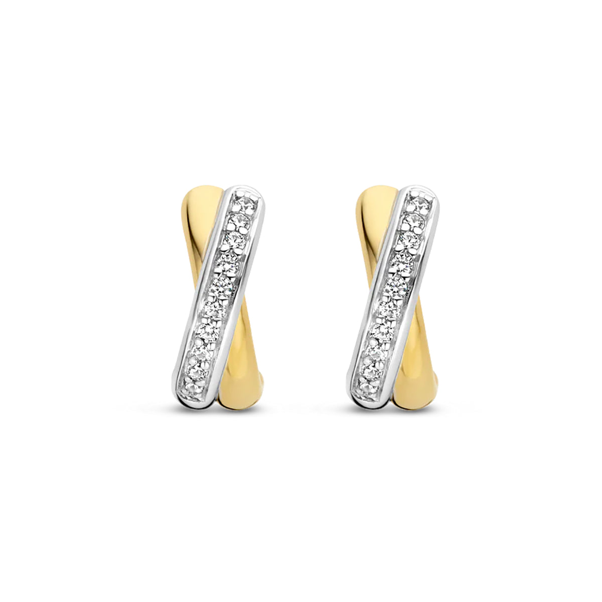 Ti Sento Yellow Gold Plated Cubic Zirconia Crossover Hoop Earrings 7667ZY - Michael Jones Jeweller