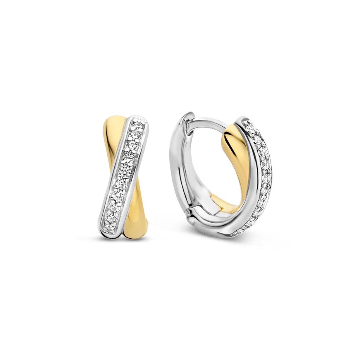 Ti Sento Yellow Gold Plated Cubic Zirconia Crossover Hoop Earrings 7667ZY - Michael Jones Jeweller