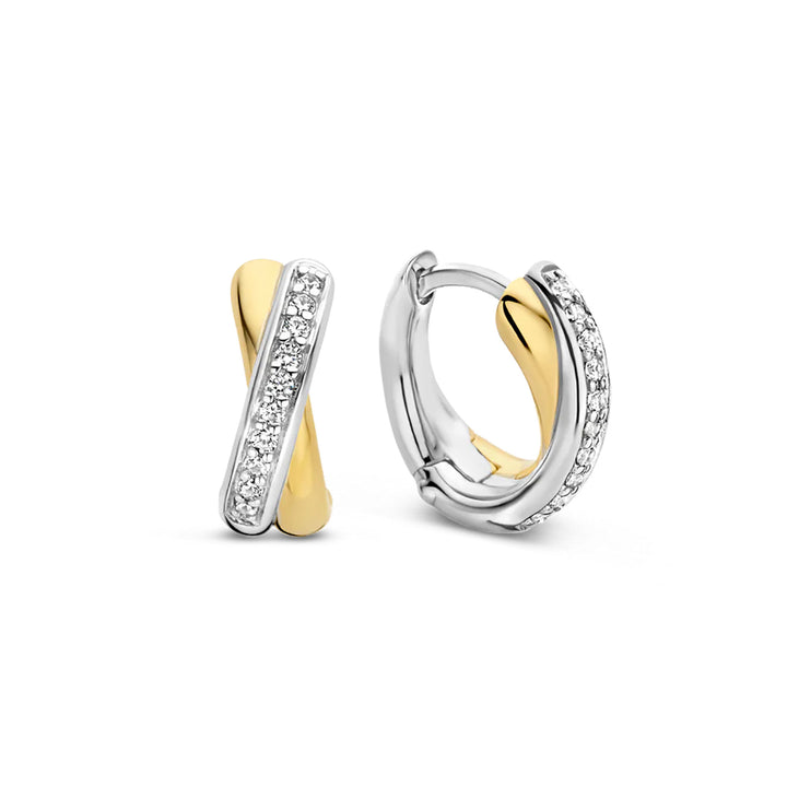 Ti Sento Yellow Gold Plated Cubic Zirconia Crossover Hoop Earrings 7667ZY