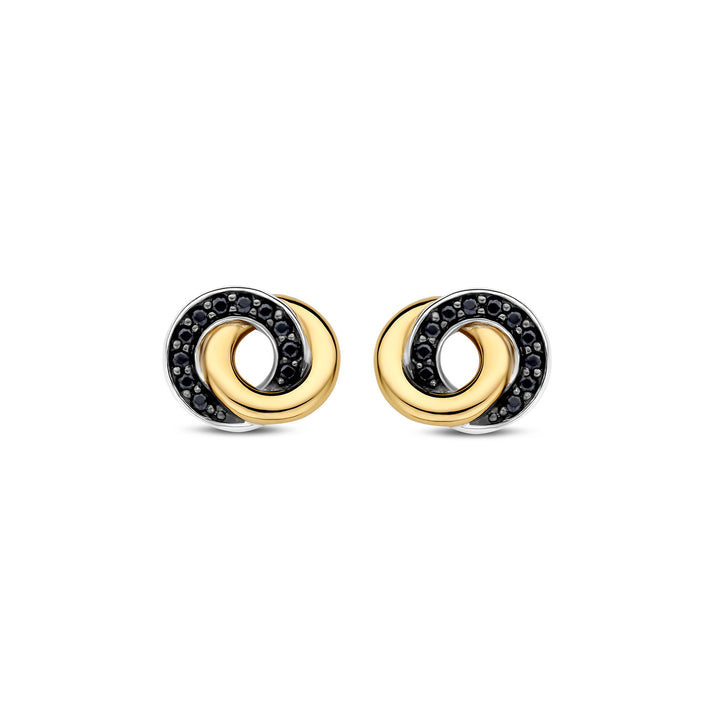 Ti Sento Yellow Gold Plated Black Cubic Zirconia Entwined Circle Stud Earrings 7784BY