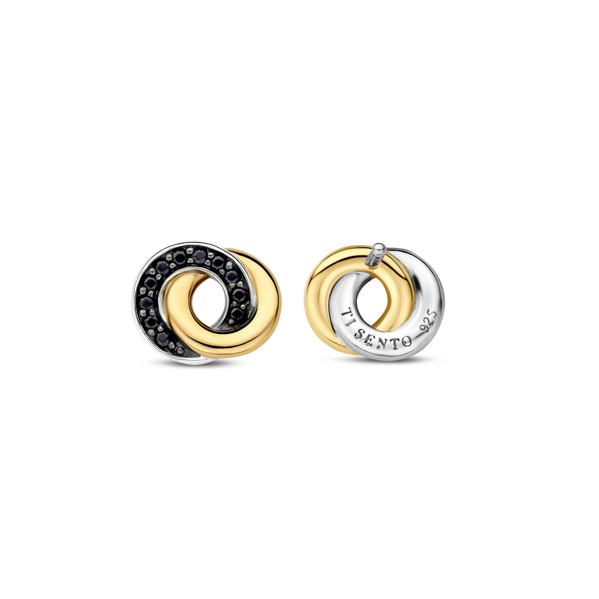 Ti Sento Yellow Gold Plated Black Cubic Zirconia Entwined Circle Stud Earrings 7784BY - Michael Jones Jeweller