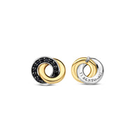 Ti Sento Yellow Gold Plated Black Cubic Zirconia Entwined Circle Stud Earrings 7784BY