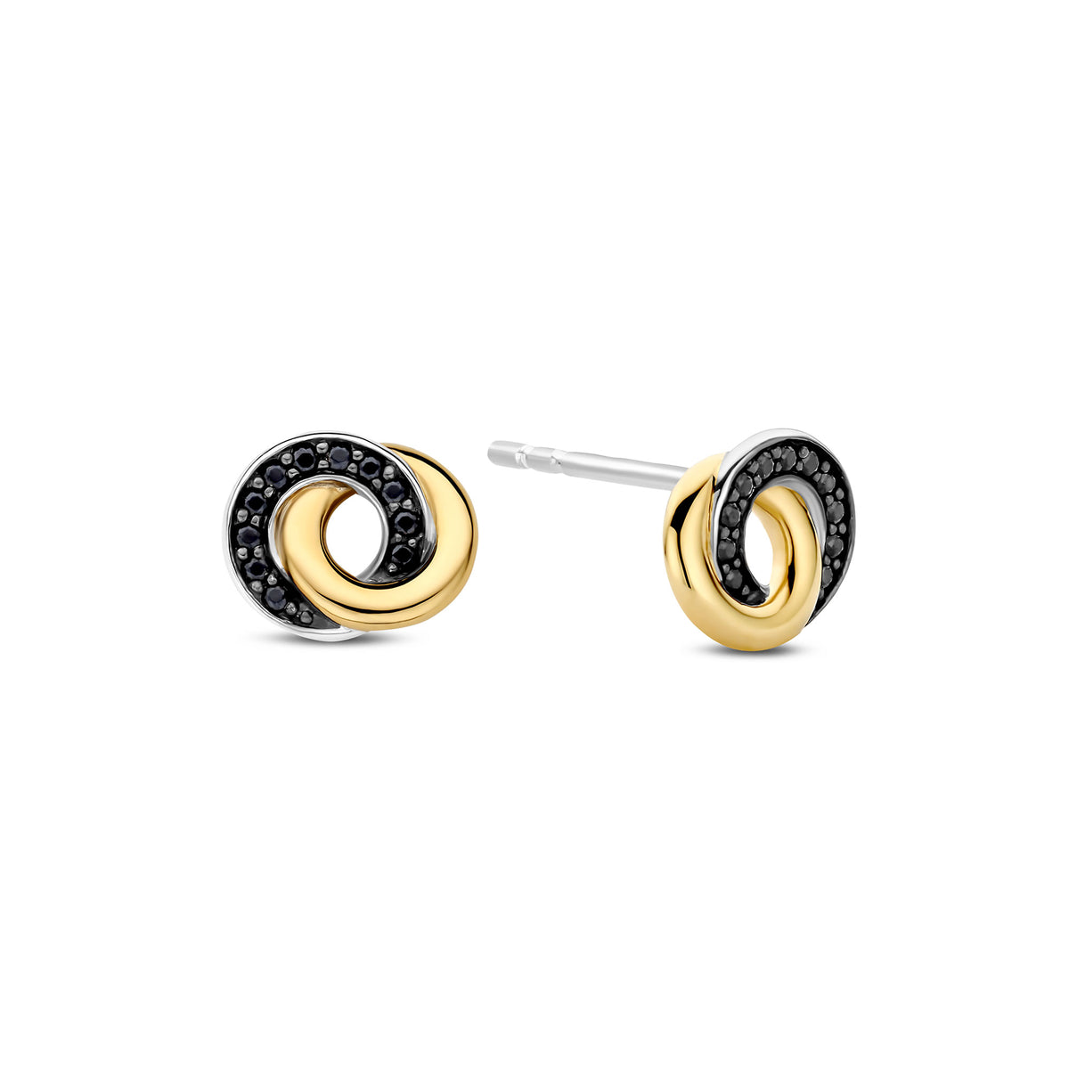 Ti Sento Yellow Gold Plated Black Cubic Zirconia Entwined Circle Stud Earrings 7784BY - Michael Jones Jeweller