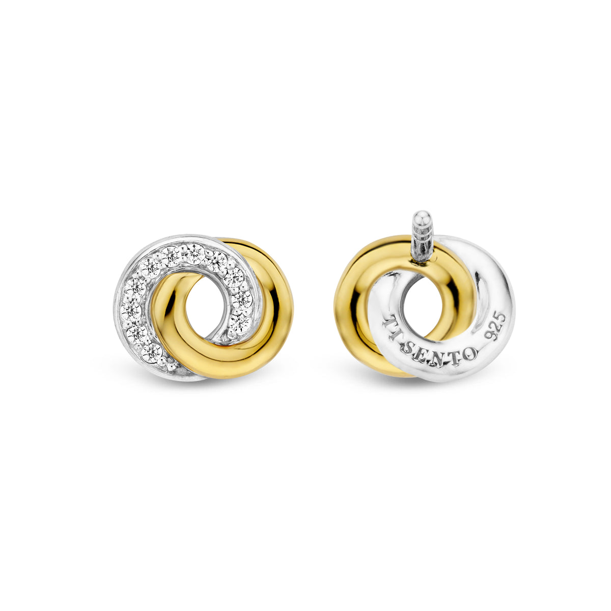Ti Sento Yellow Gold Plated Cubic Zirconia Entwined Circle Stud Earrings 7784ZY - Michael Jones Jeweller