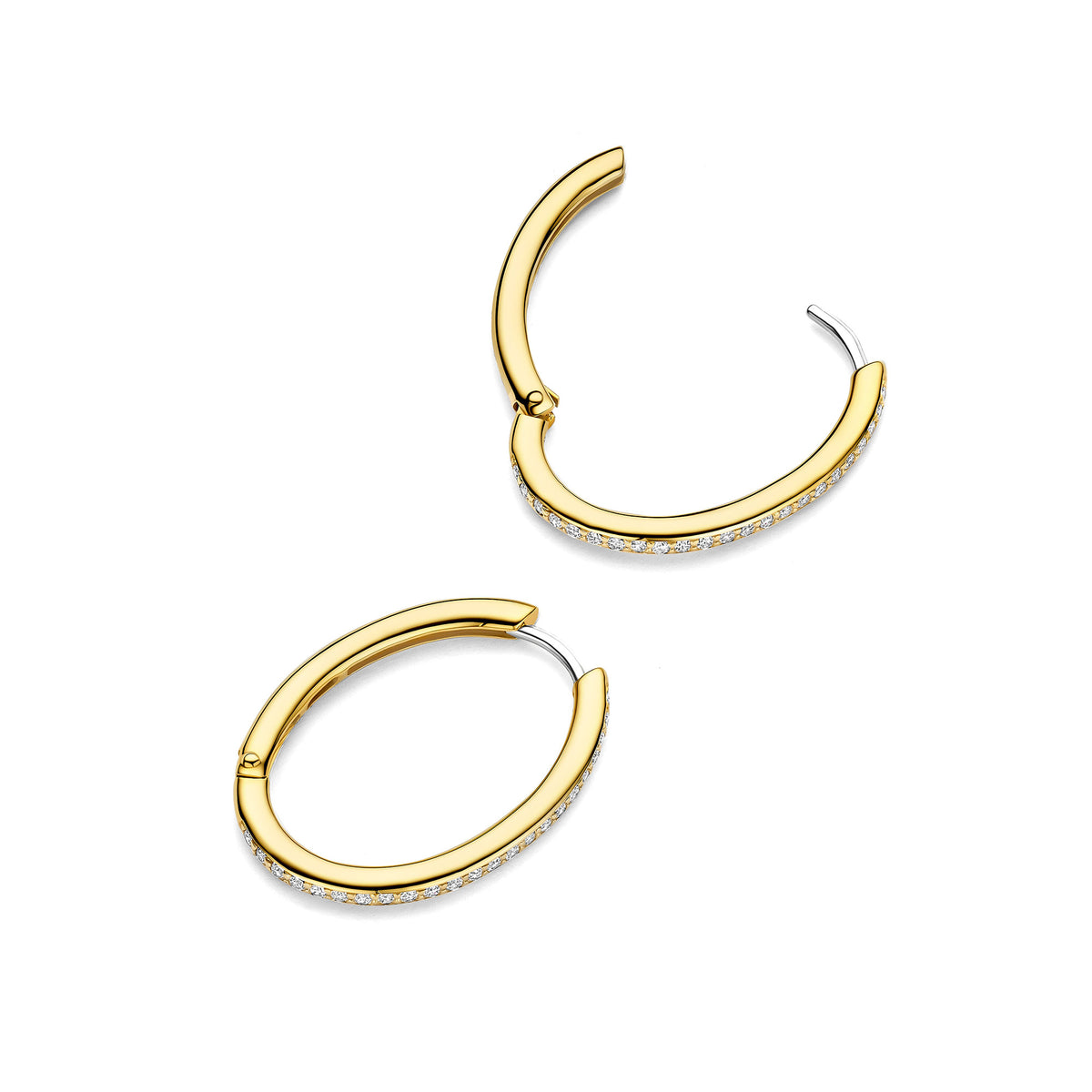 Ti Sento Yellow Gold Plated Cubic Zirconia Large 25mm Oval Huggy Hoop Earrings 7789ZY - Michael Jones Jeweller
