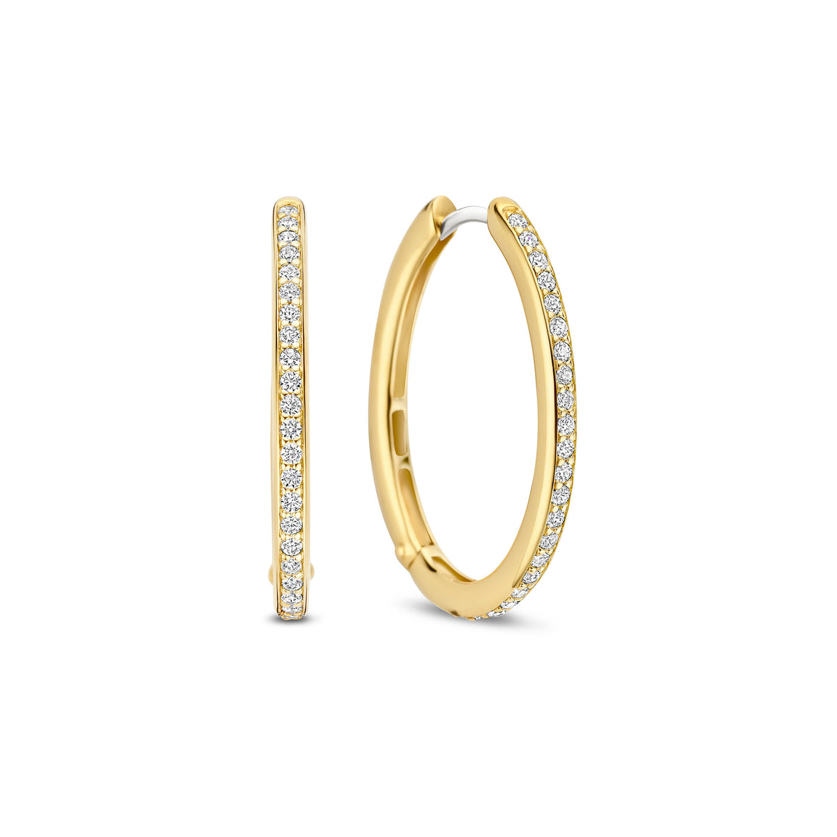 Ti Sento Yellow Gold Plated Cubic Zirconia Large 25mm Oval Huggy Hoop Earrings 7789ZY - Michael Jones Jeweller