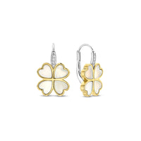 Ti Sento Yellow Gold Plated Mother of Pearl White and Cubic Zirconia Clover Drop Earrings 78005MW