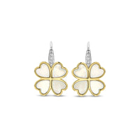Ti Sento Yellow Gold Plated Mother of Pearl White and Cubic Zirconia Clover Drop Earrings 78005MW