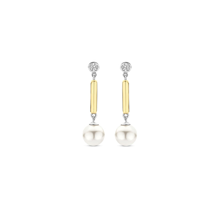 Ti Sento Yellow Gold Plated Synthetic Pearl and Cubic Zirconia Drop Earrings 78011YP