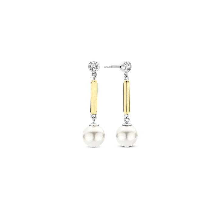 Ti Sento Yellow Gold Plated Synthetic Pearl and Cubic Zirconia Drop Earrings 78011YP