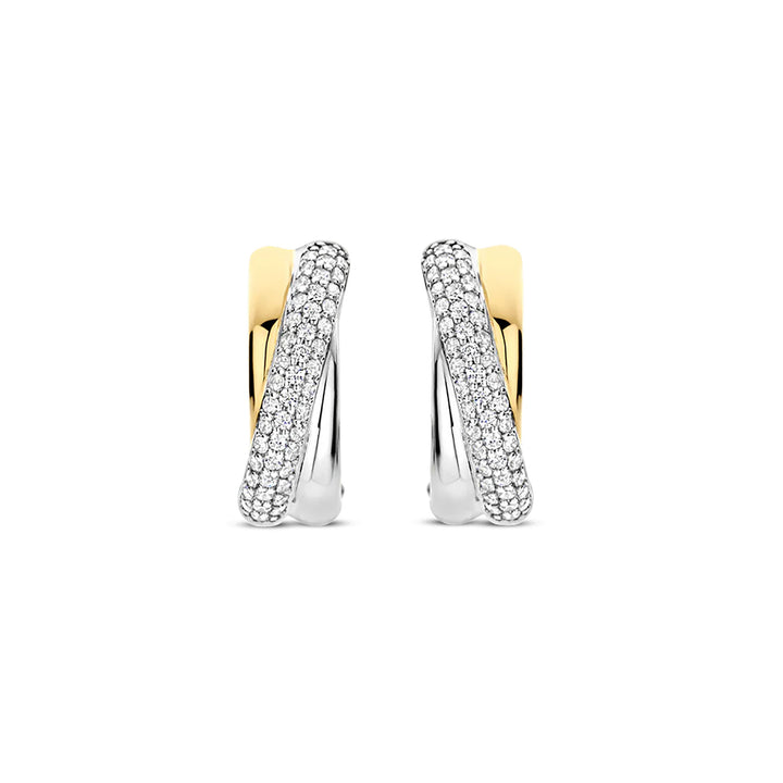 Ti Sento Yellow Gold Plated Cubic Zirconia Crossover Hoop Earrings 78012ZY