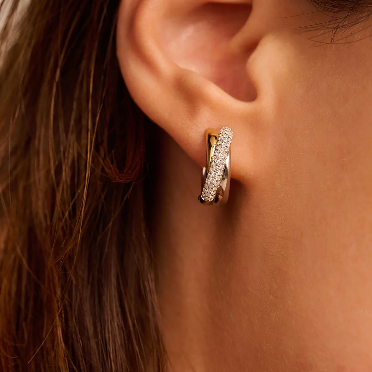 Ti Sento Yellow Gold Plated Cubic Zirconia Crossover Hoop Earrings 78012ZY - Michael Jones Jeweller